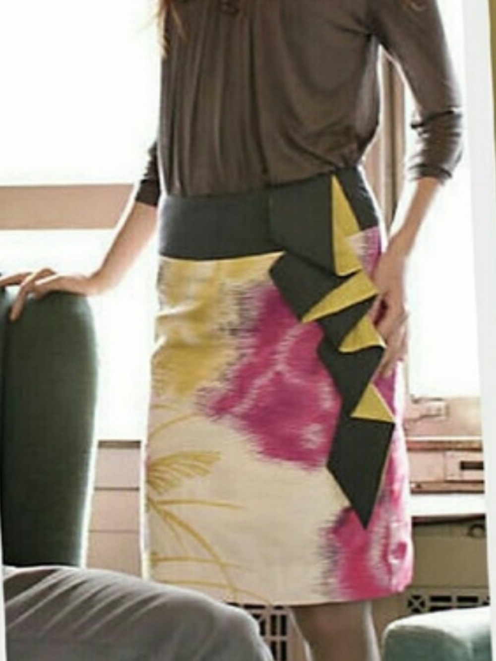 Anthropologie Floreat pencil Skirt ruffle detail